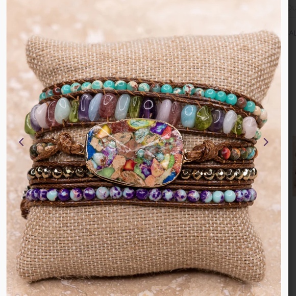 Boho “ Kelly 6 Multi “ Vegan Leather  Wrap Bracelet With Multi Colored Stone - Picture 1 of 2